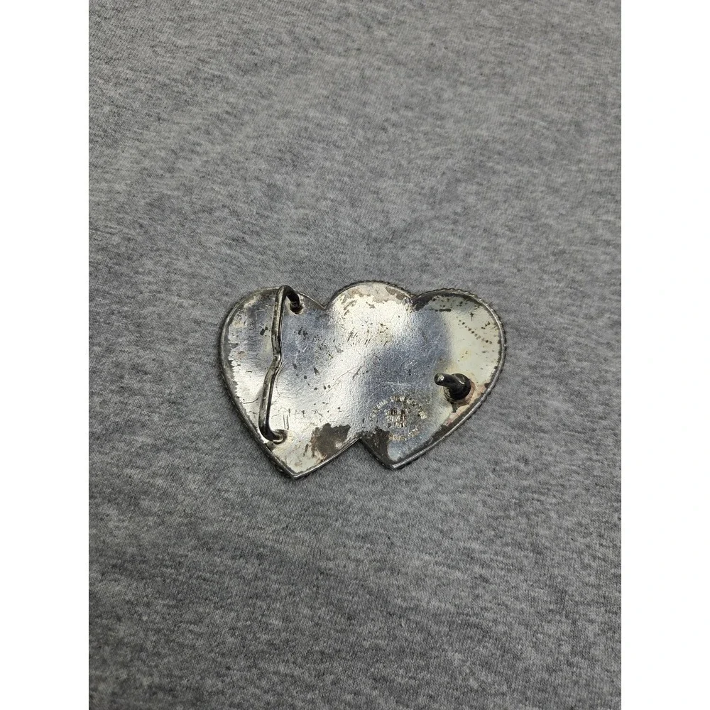 Vintage Montana Silversmiths Double Heart Sterling Silver Overlay Belt Buckle